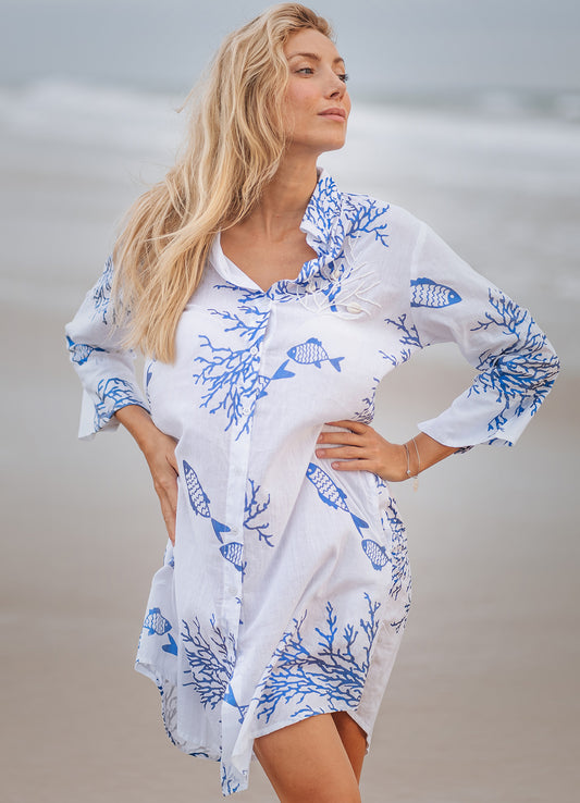 Isla Bonita, Short Dress White/Blue