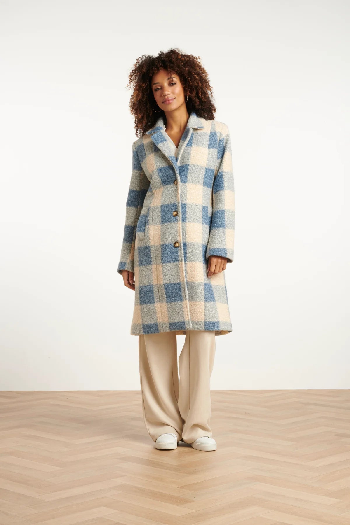Smashed Lemon, BOUCLÉ CHECKED COAT | LIGHT BLUE - OFF WHITE 25546