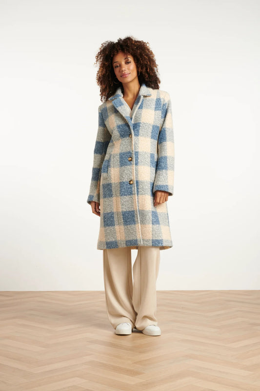 Smashed Lemon, BOUCLÉ CHECKED COAT | LIGHT BLUE - OFF WHITE 25546