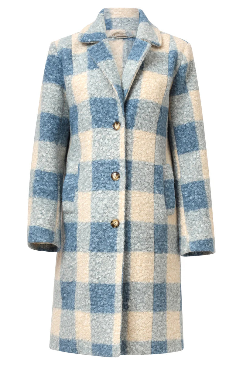 Smashed Lemon, BOUCLÉ CHECKED COAT | LIGHT BLUE - OFF WHITE 25546