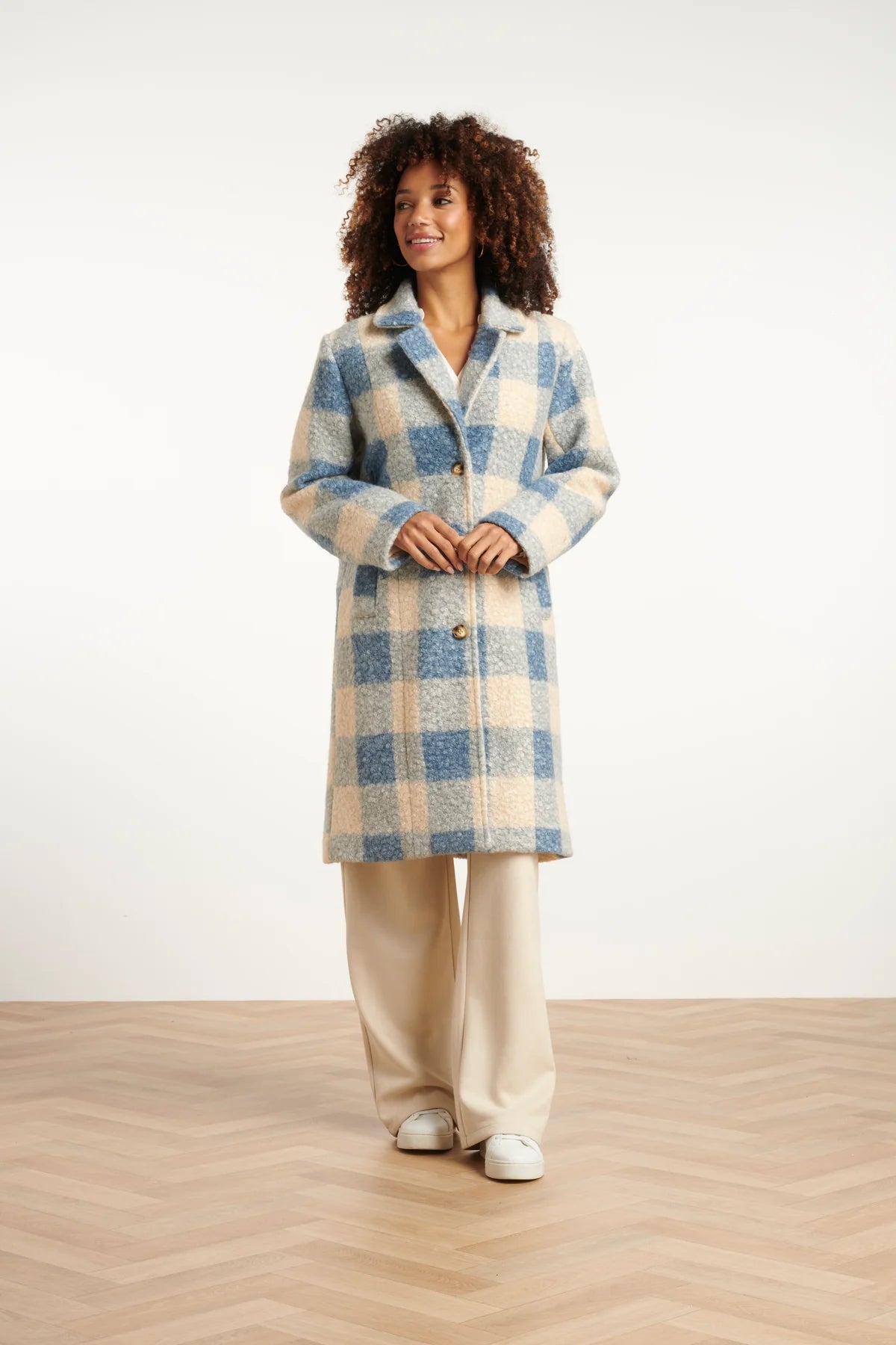 Smashed Lemon, BOUCLÉ CHECKED COAT | LIGHT BLUE - OFF WHITE 25546