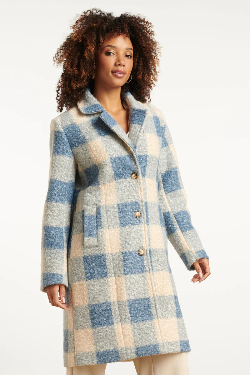 Smashed Lemon, BOUCLÉ CHECKED COAT | LIGHT BLUE - OFF WHITE 25546