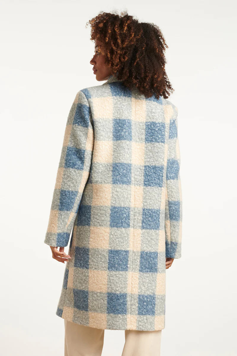 Smashed Lemon, BOUCLÉ CHECKED COAT | LIGHT BLUE - OFF WHITE 25546
