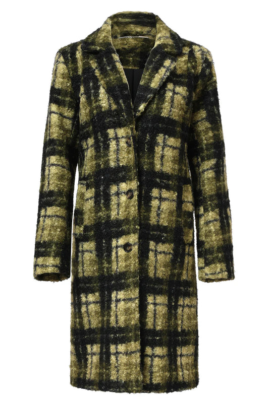 Smashed Lemon, BOUCLÉ CHECKED COAT | LIGHT GREEN - ARMY 25546