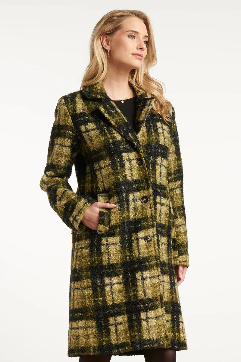 Smashed Lemon, BOUCLÉ CHECKED COAT | LIGHT GREEN - ARMY 25546