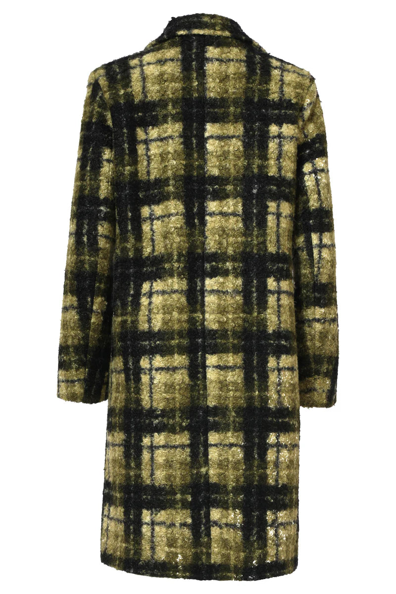 Smashed Lemon, BOUCLÉ CHECKED COAT | LIGHT GREEN - ARMY 25546