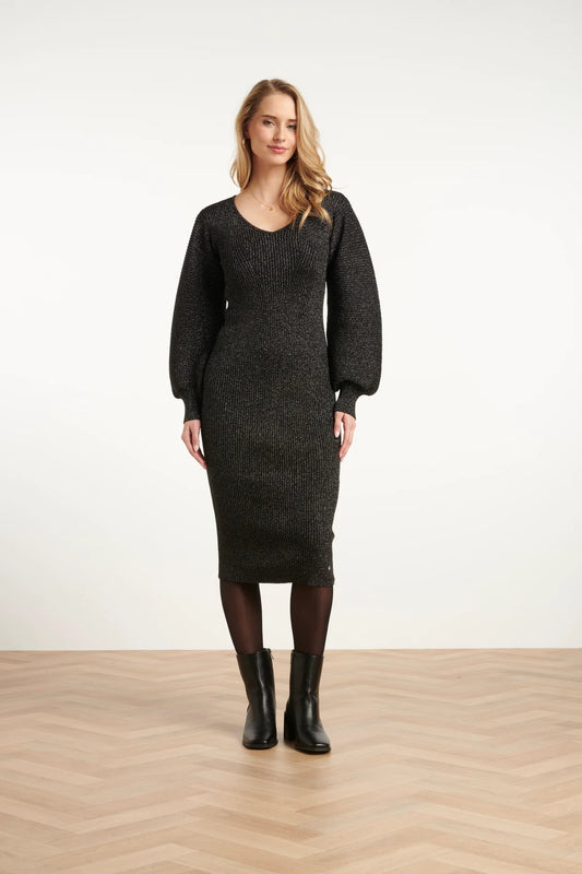 Smashed Lemon,  LUREX KNITTED MIDI DRESS | BLACK 25520