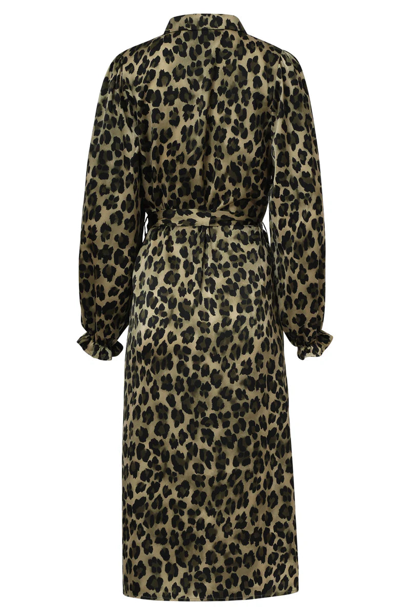 Smashed Lemon, MIDI SHIRT DRESS WITH LEOPARD PRINT IN ARMY AND BLACK | ARMY - BLACK 25559