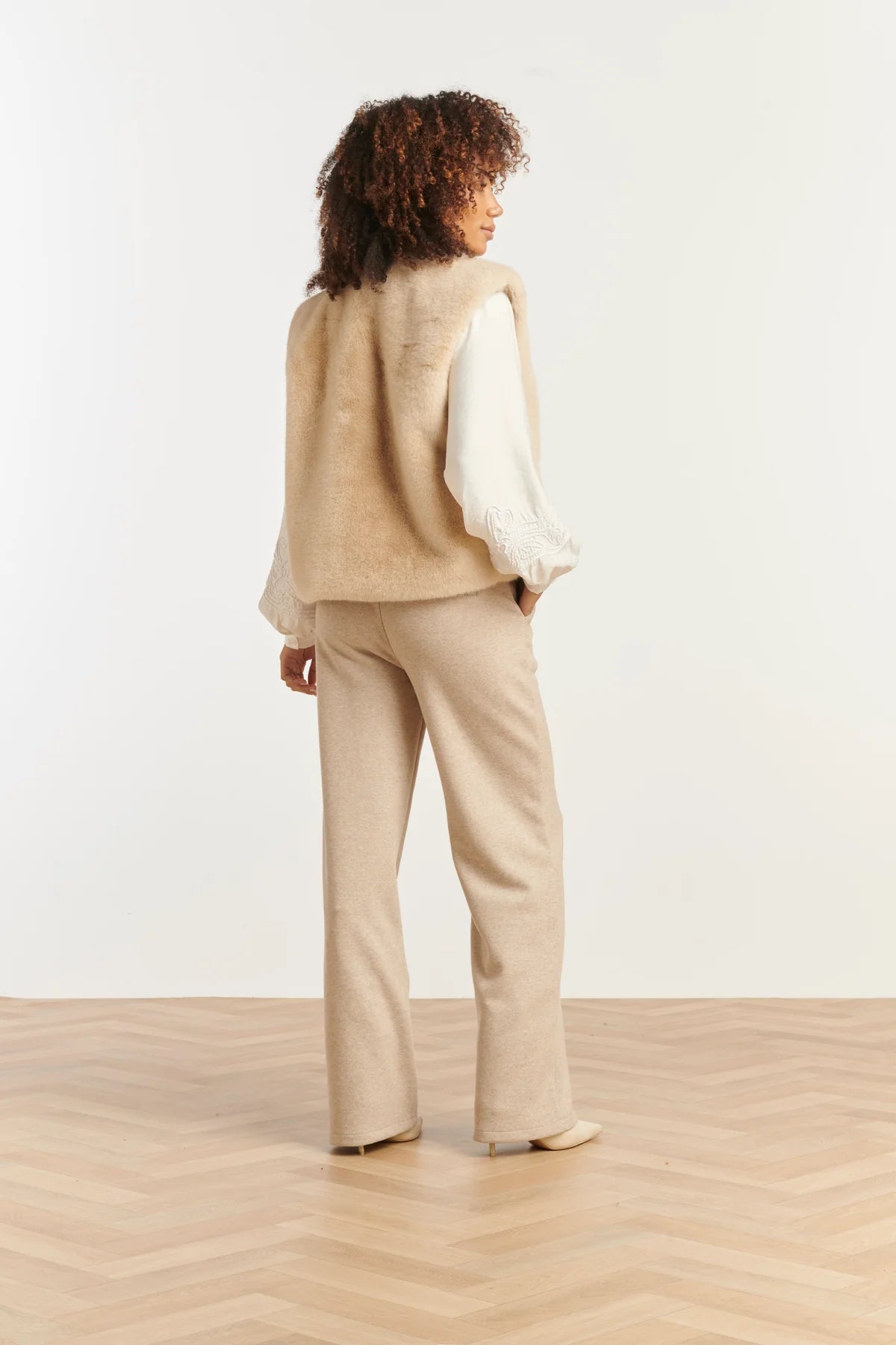 Smashed Lemon,  FAUX FUR GILET IN SAND | SAND 25556