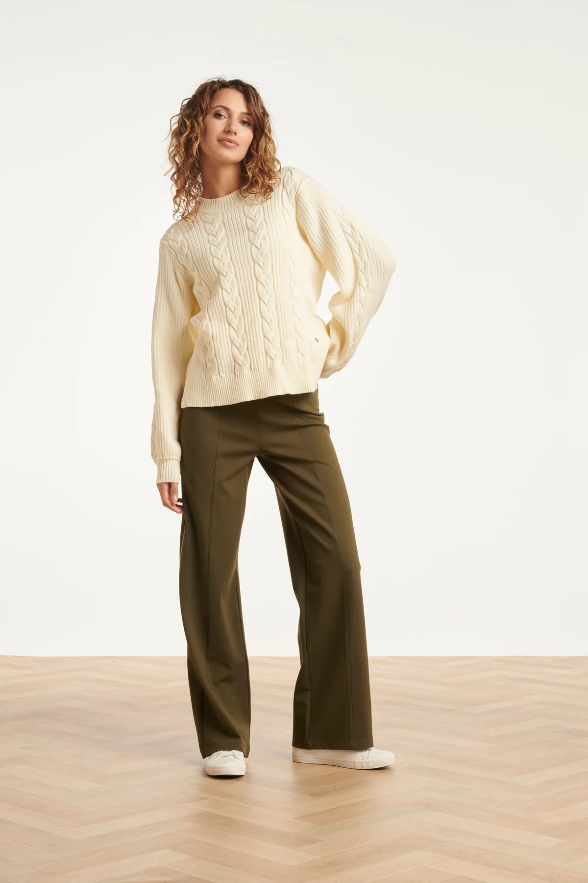 Smashed Lemon, STRETCH WIDE LEG PANTS | ARMY 25636