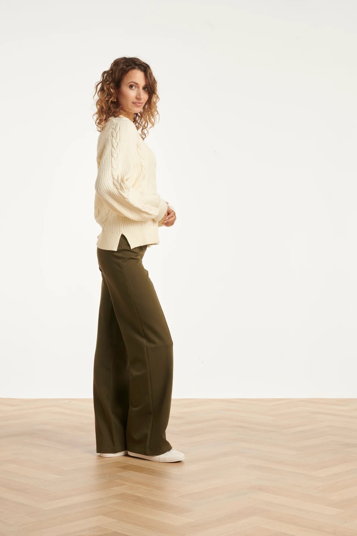 Smashed Lemon, STRETCH WIDE LEG PANTS | ARMY 25636