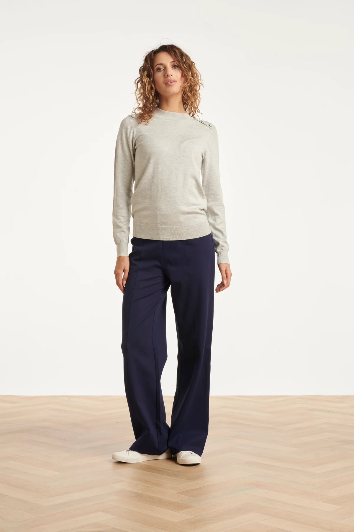 Smashed Lemon, STRETCH  WIDE LEG PANTS | NAVY 25635