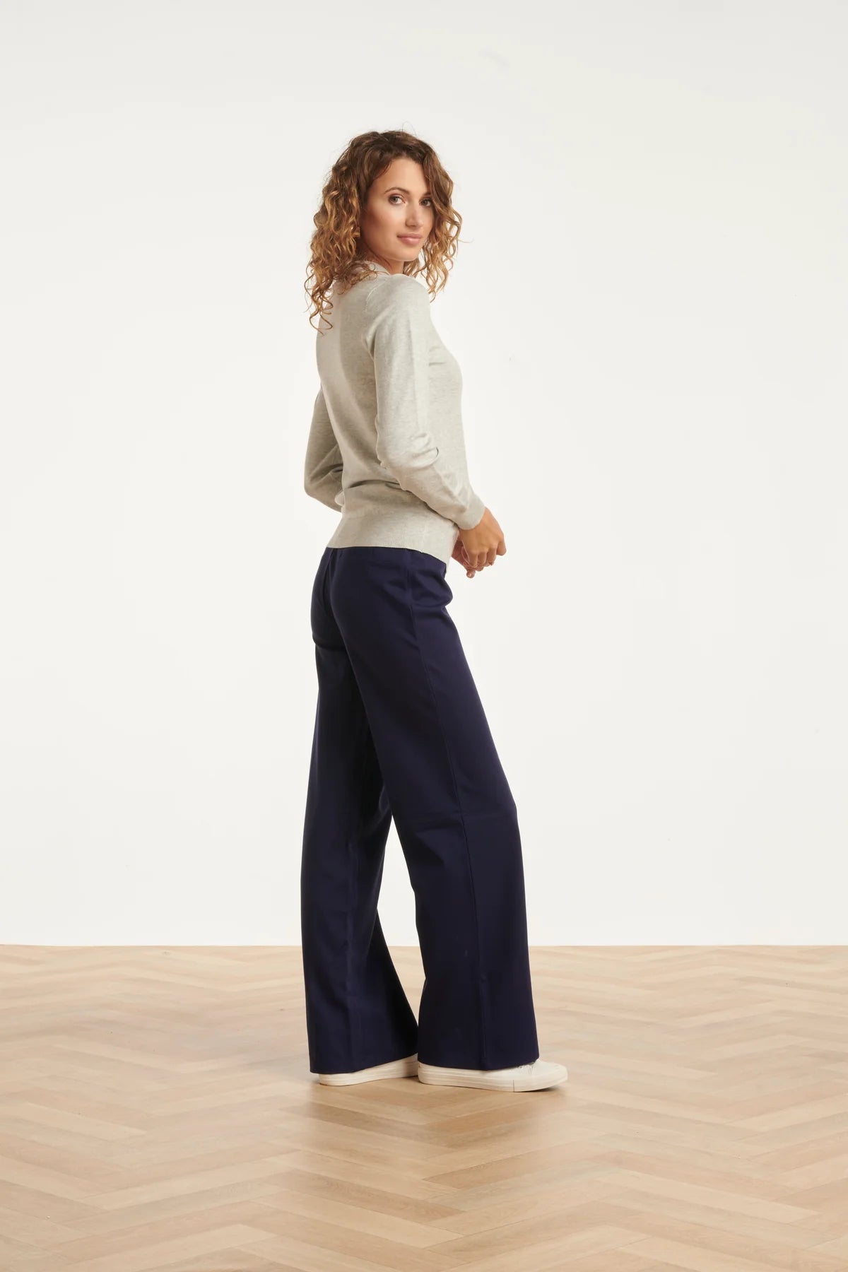 Smashed Lemon, STRETCH  WIDE LEG PANTS | NAVY 25635