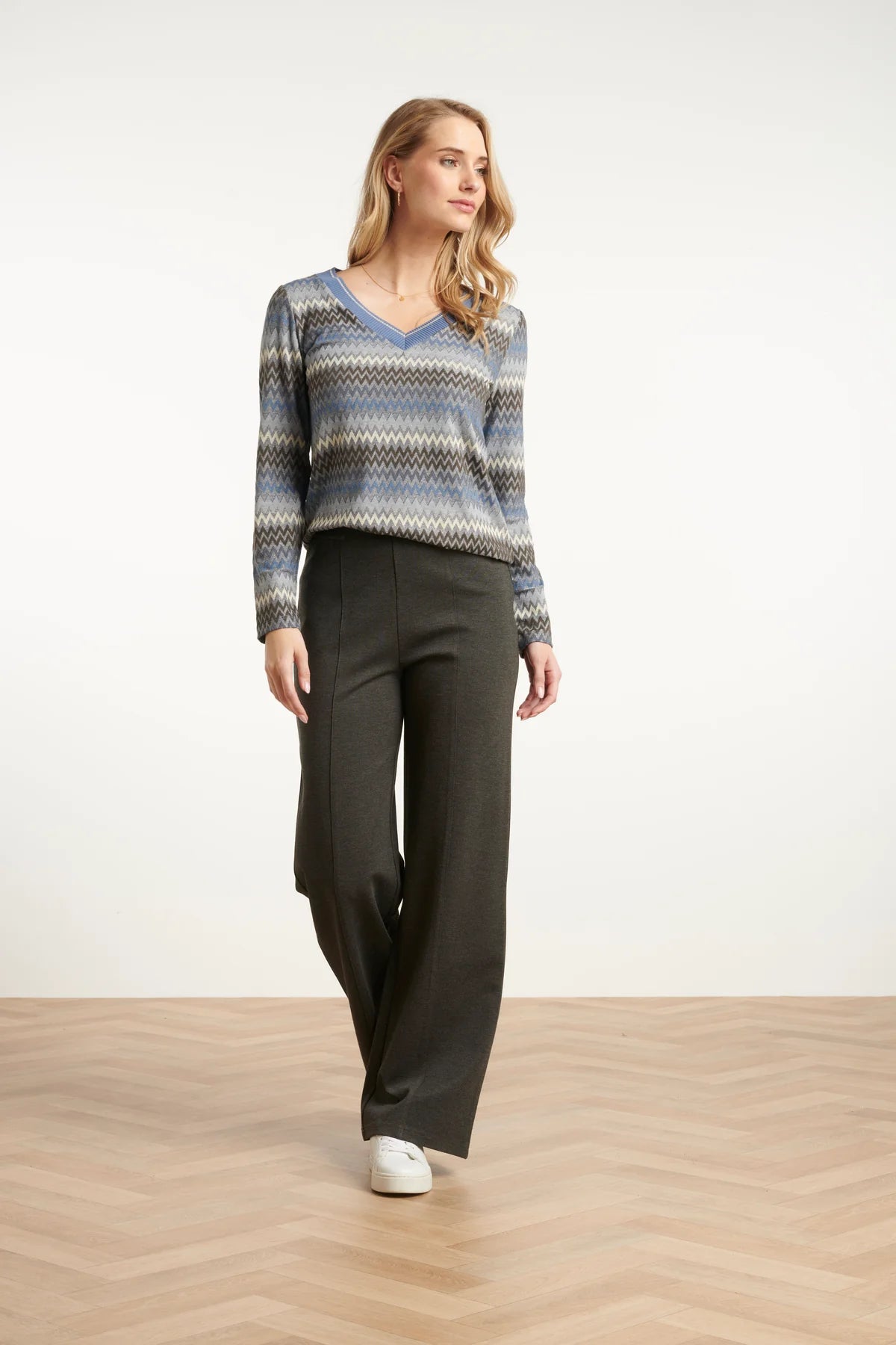 Smashed Lemon, STRETCH CHARCOAL WIDE LEG PANTS  25635