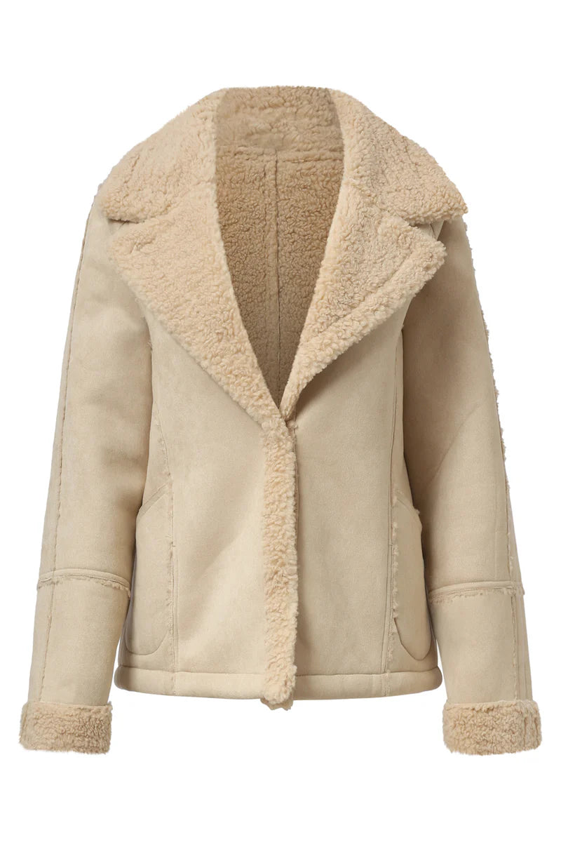 Smashed Lemon,  SHORT LAMMY JACKET WITH LAPEL COLLAR | SAND 25553