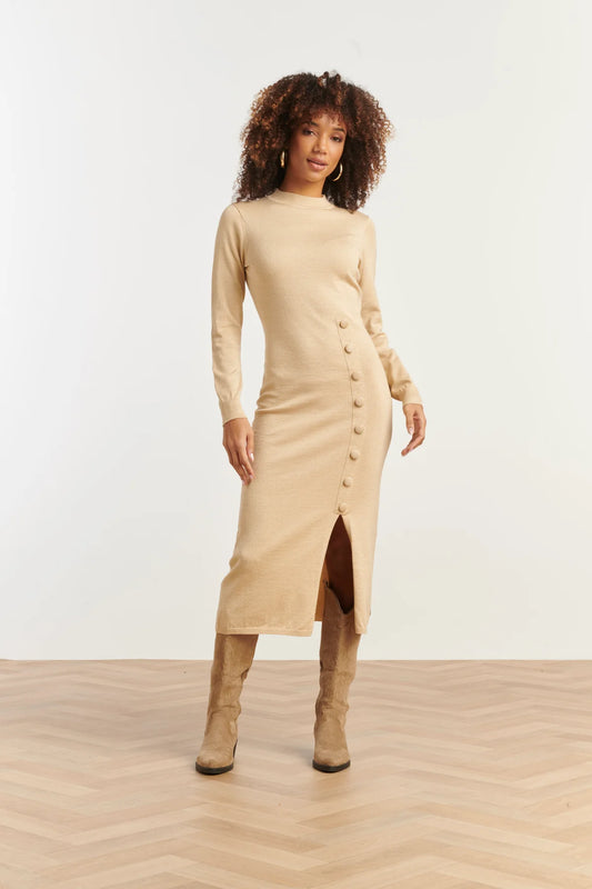 Smashed Lemon, WOMEN'S KNITTED DRESS WITH LUREX | SAND 25503