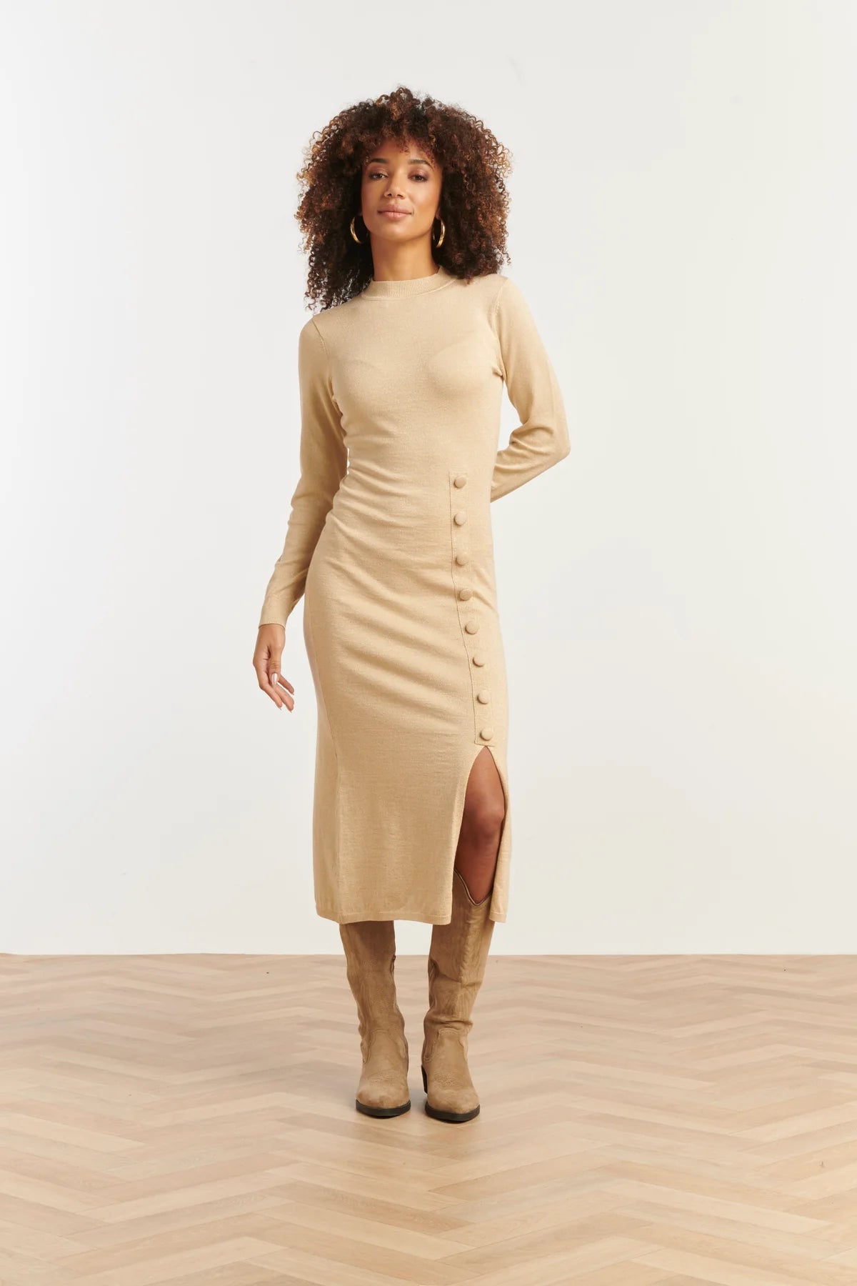 Smashed Lemon, WOMEN'S KNITTED DRESS WITH LUREX | SAND 25503