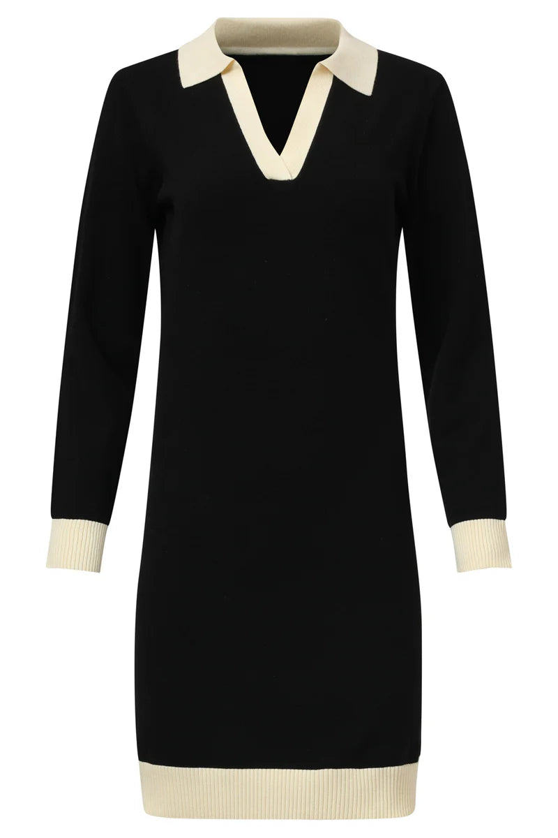 Smashed Lemon,  CONTRAST KNITTED DRESS | BLACK - OFF WHITE 25512