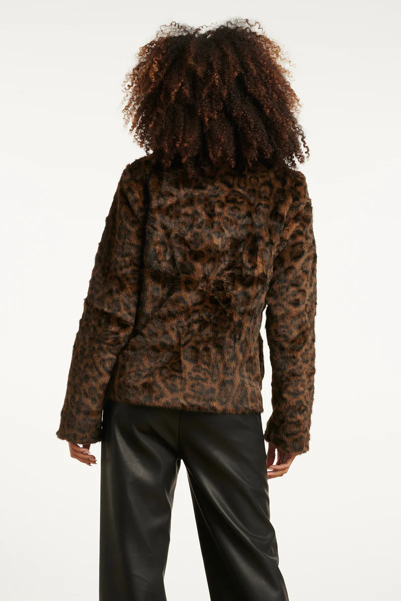 Smashed Lemon, SHORT FAUX FUR COAT WITH ANIMAL PRINT BROWN AND BLACK | BROWN - BLACK 25538