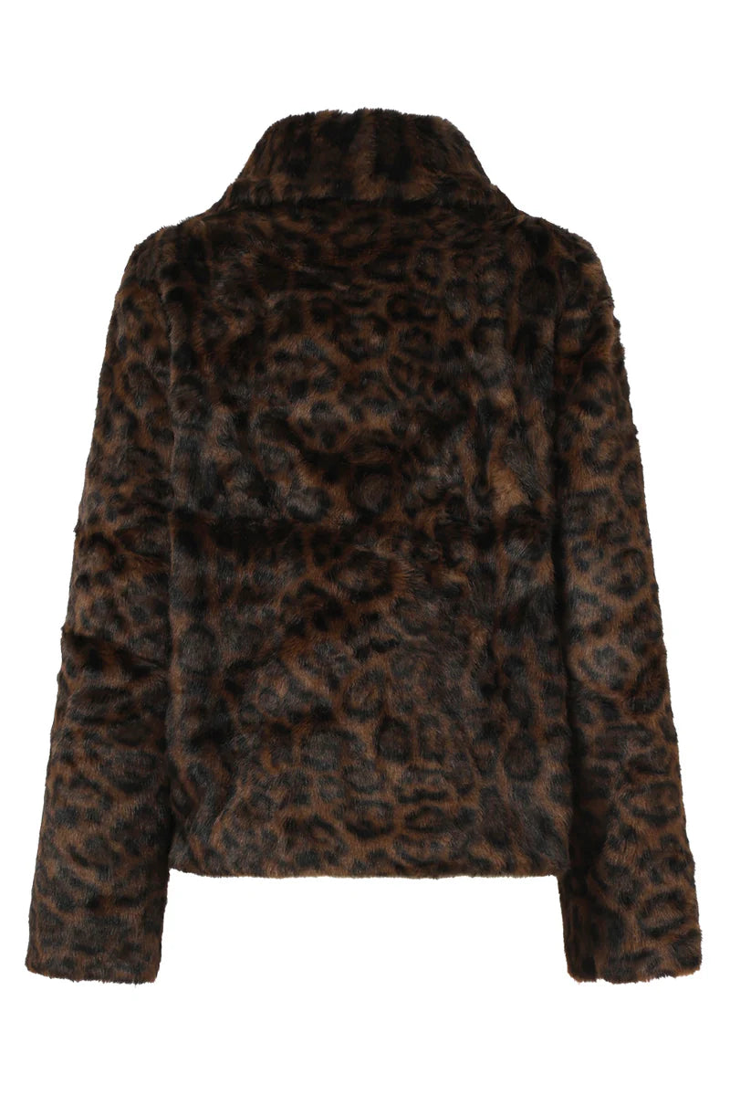 Smashed Lemon, SHORT FAUX FUR COAT WITH ANIMAL PRINT BROWN AND BLACK | BROWN - BLACK 25538