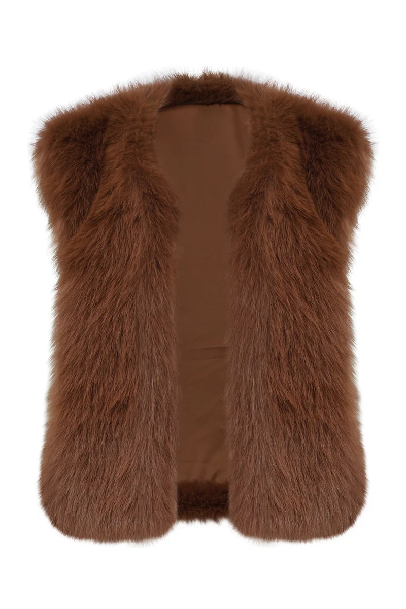 Smashed Lemon, BROWN FAUX FUR GILET | BROWN 25621