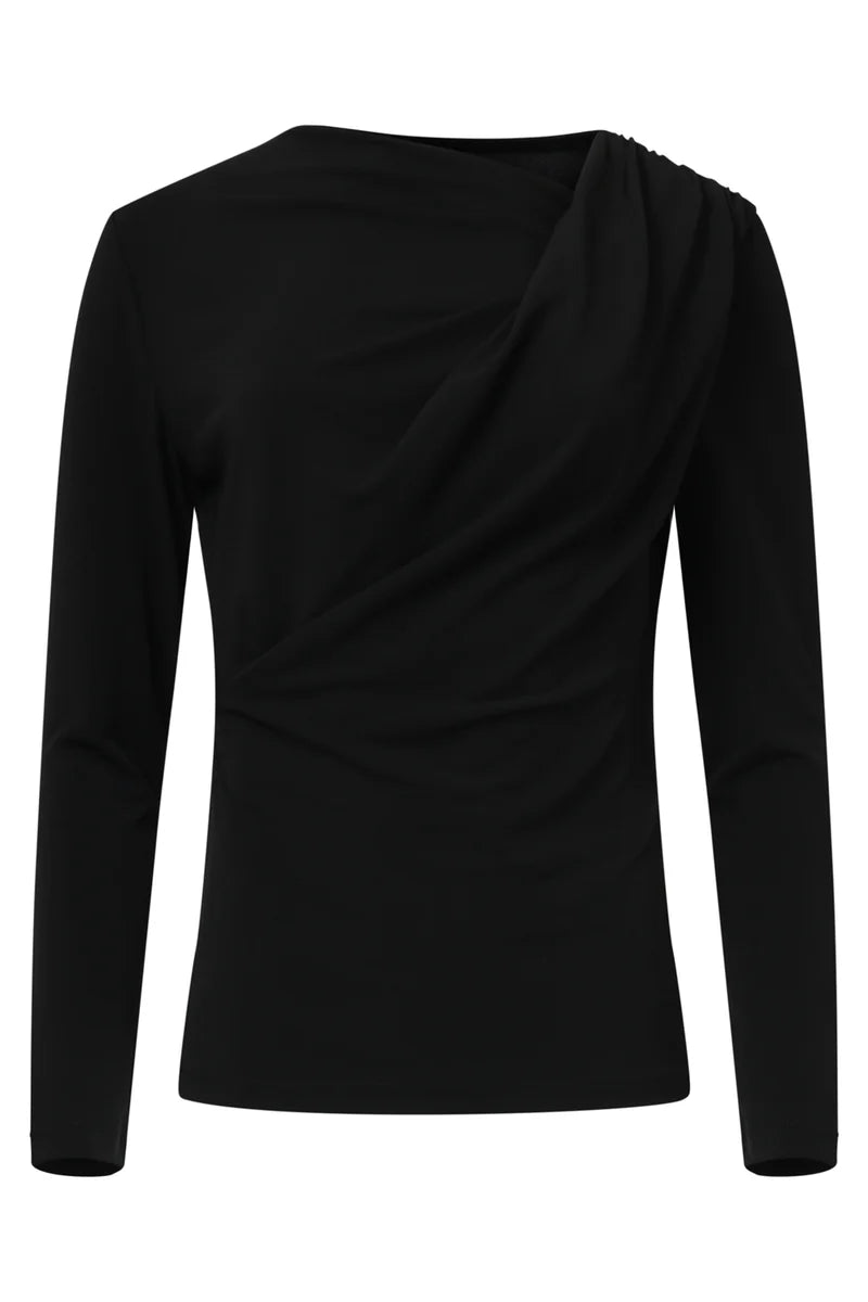 Smashed Lemon, BLACK FITTED TOP WITH LONG SLEEVES AND ASYMMETRICAL NECKLINE | BLACK 25669