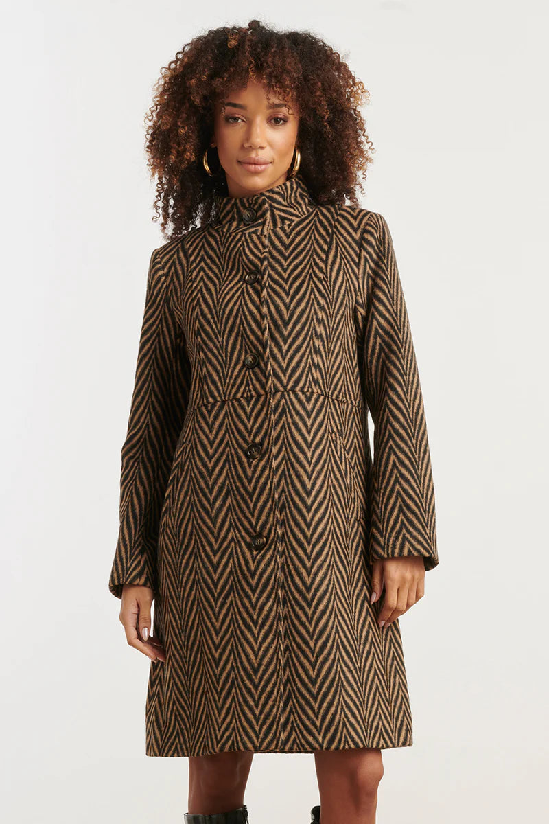 Smashed Lemon, HERRINGBONE PRINT JACKET IN BLACK AND CAMEL | BLACK - CAMEL 25539