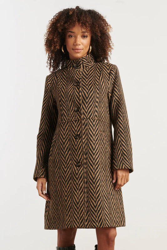 Smashed Lemon, HERRINGBONE PRINT JACKET IN BLACK AND CAMEL | BLACK - CAMEL 25539