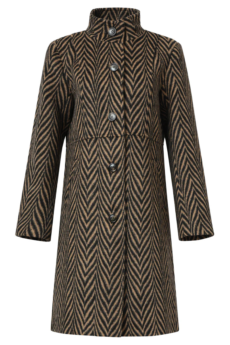 Smashed Lemon, HERRINGBONE PRINT JACKET IN BLACK AND CAMEL | BLACK - CAMEL 25539