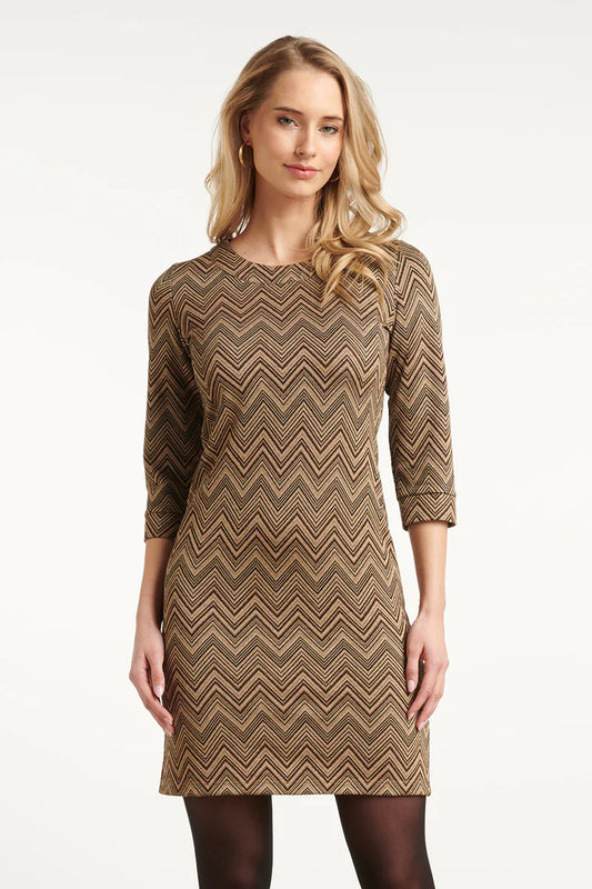 Smashed Lemon,  SAND AND GOLD FITTED DRESS WITH ZIGZAG PRINT | SAND - GOLD 25714