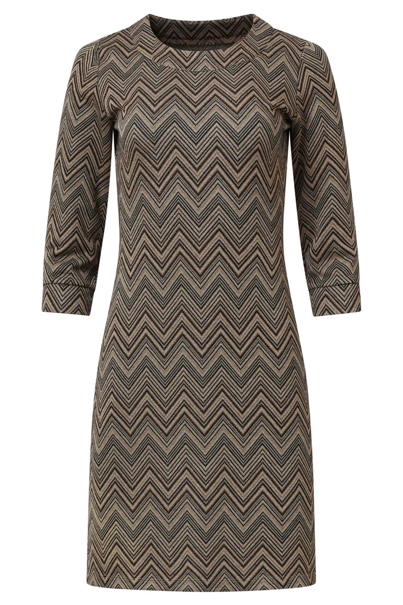 Smashed Lemon,  SAND AND GOLD FITTED DRESS WITH ZIGZAG PRINT | SAND - GOLD 25714