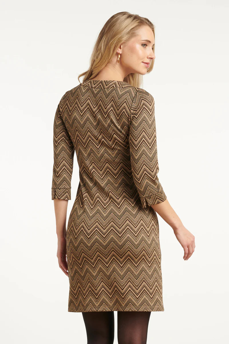Smashed Lemon,  SAND AND GOLD FITTED DRESS WITH ZIGZAG PRINT | SAND - GOLD 25714