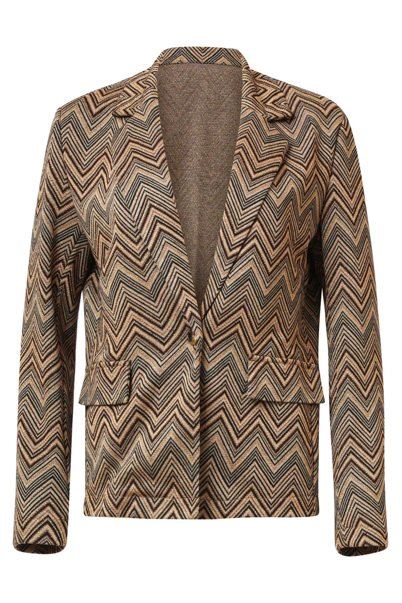 Smashed Lemon,  SAND AND GOLD BLAZER WITH ZIGZAG PRINT | SAND - GOLD 25716