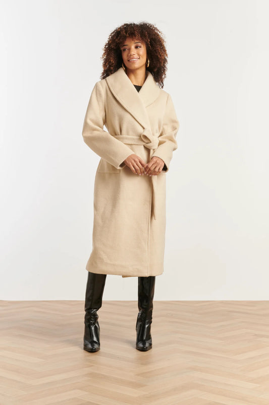 Smashed Lemon, LONG PLAIN COAT WITH BELT | SAND 25555