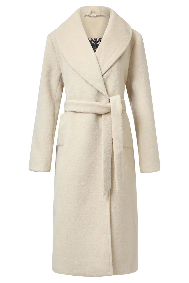 Smashed Lemon, LONG PLAIN COAT WITH BELT | SAND 25555