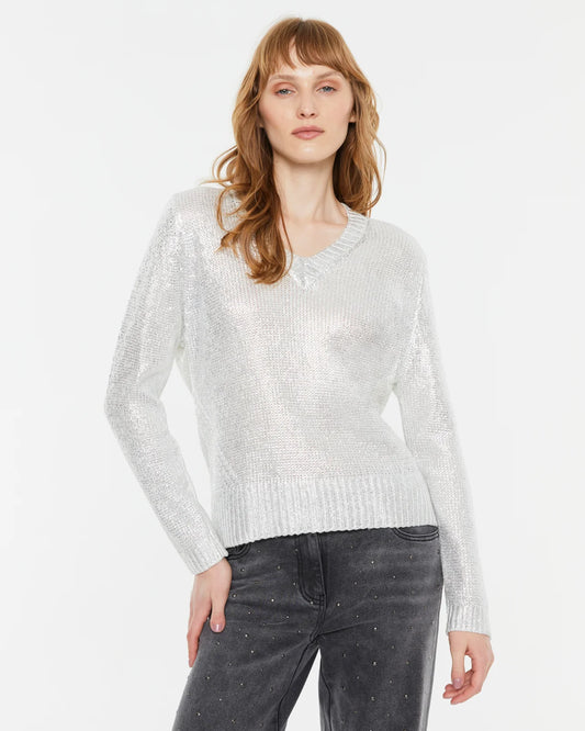 Andam, silver laminated V-neck sweater 6300