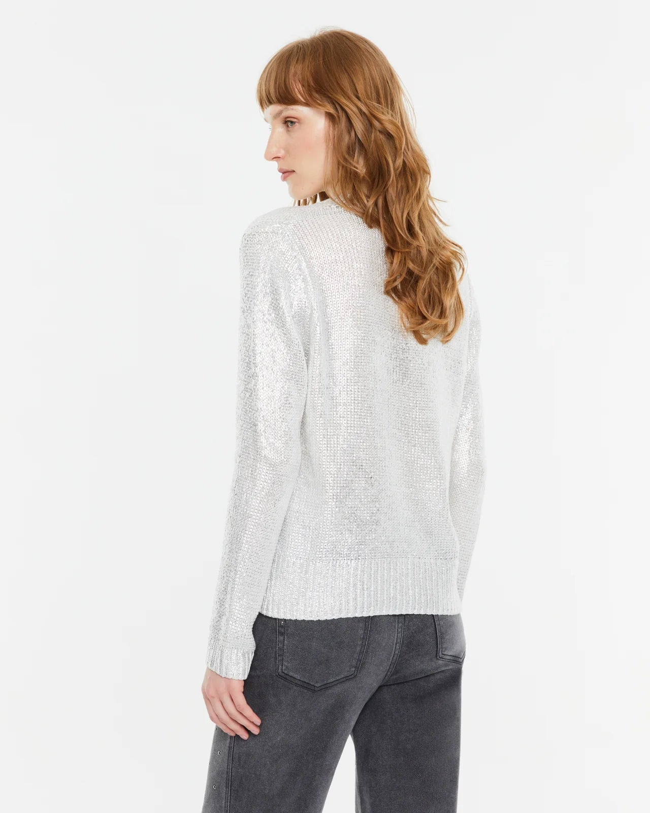Andam, silver laminated V-neck sweater 6300