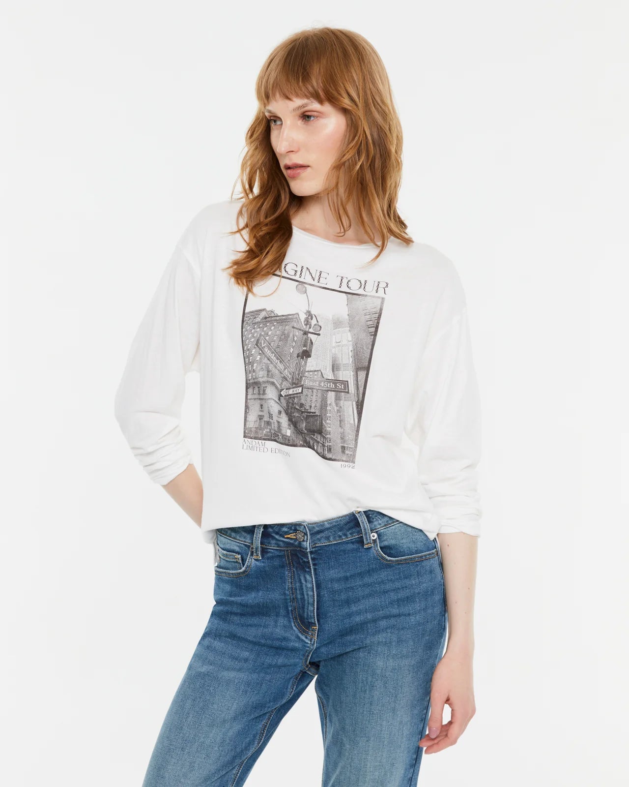 Andam, long-sleeved front print t-shirt WHITE 9672