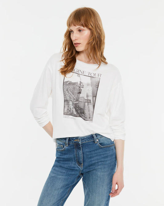 Andam, long-sleeved front print t-shirt WHITE 9672