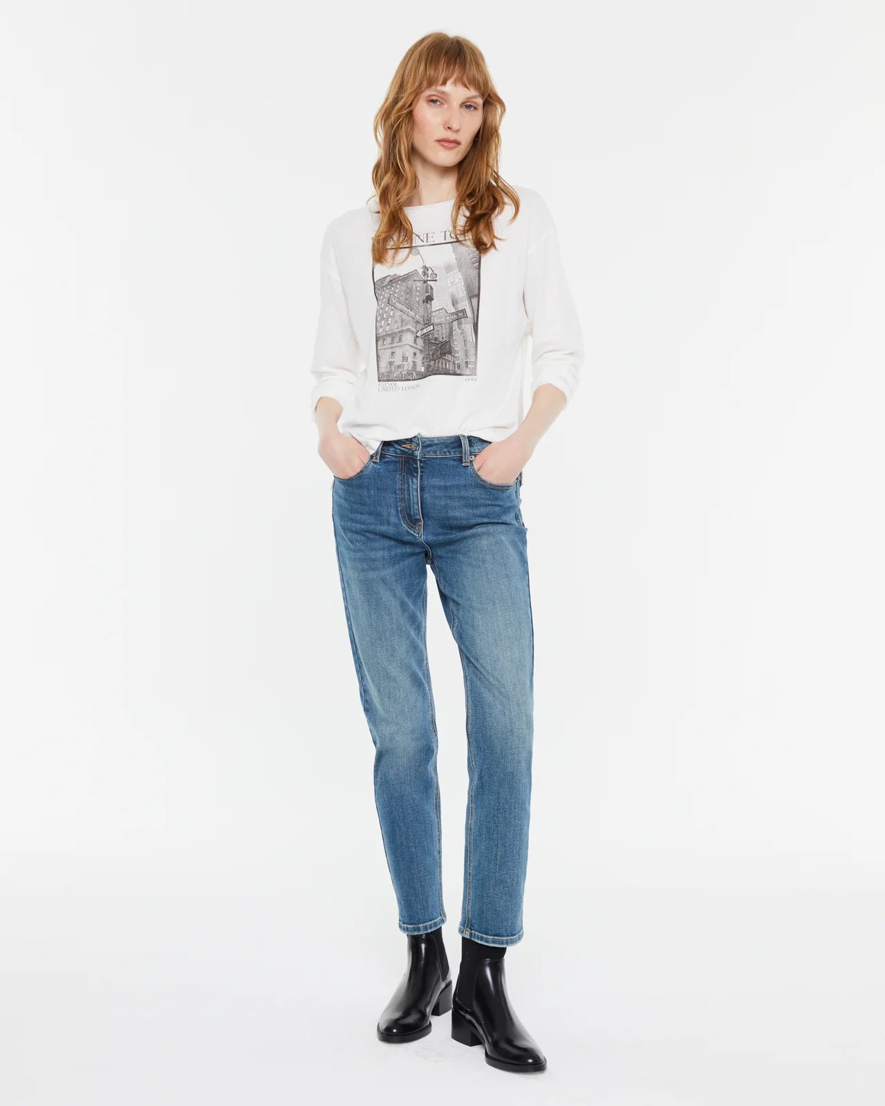 Andam, long-sleeved front print t-shirt WHITE 9672