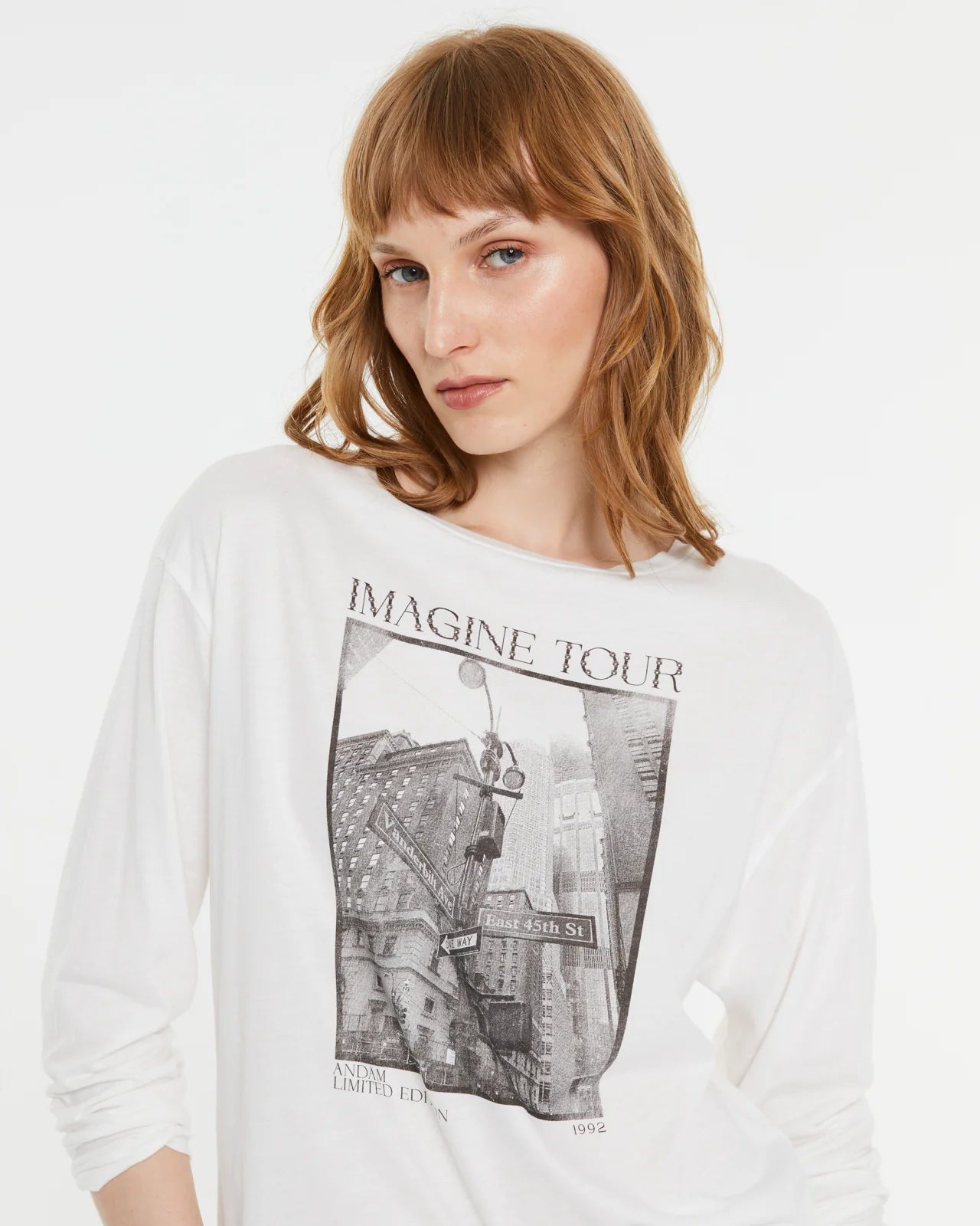 Andam, long-sleeved front print t-shirt WHITE 9672