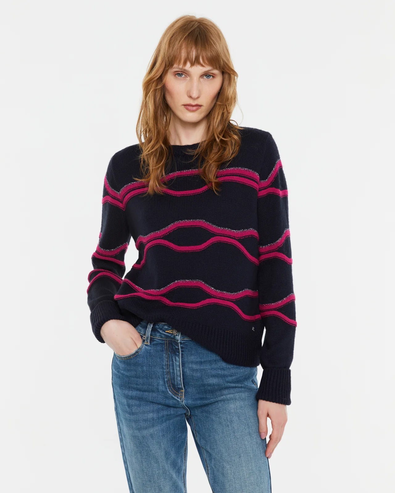 Andam,  round neck sweater with borders 6090