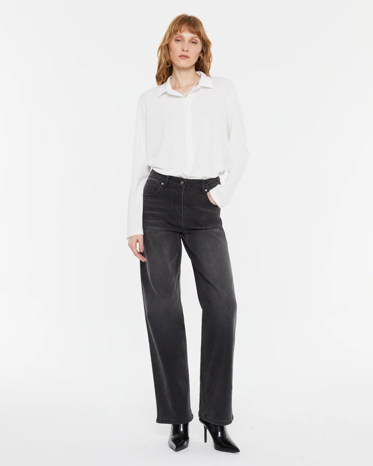 Andam, plain knit shirt WHITE 9676