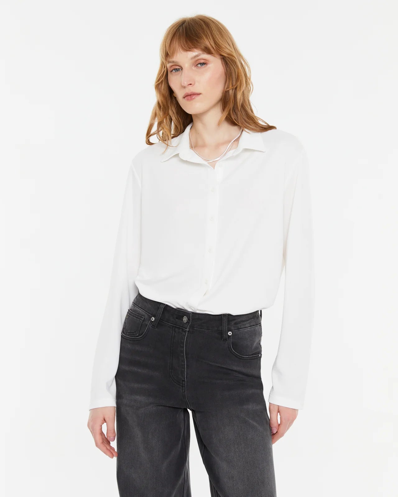 Andam, plain knit shirt WHITE 9676