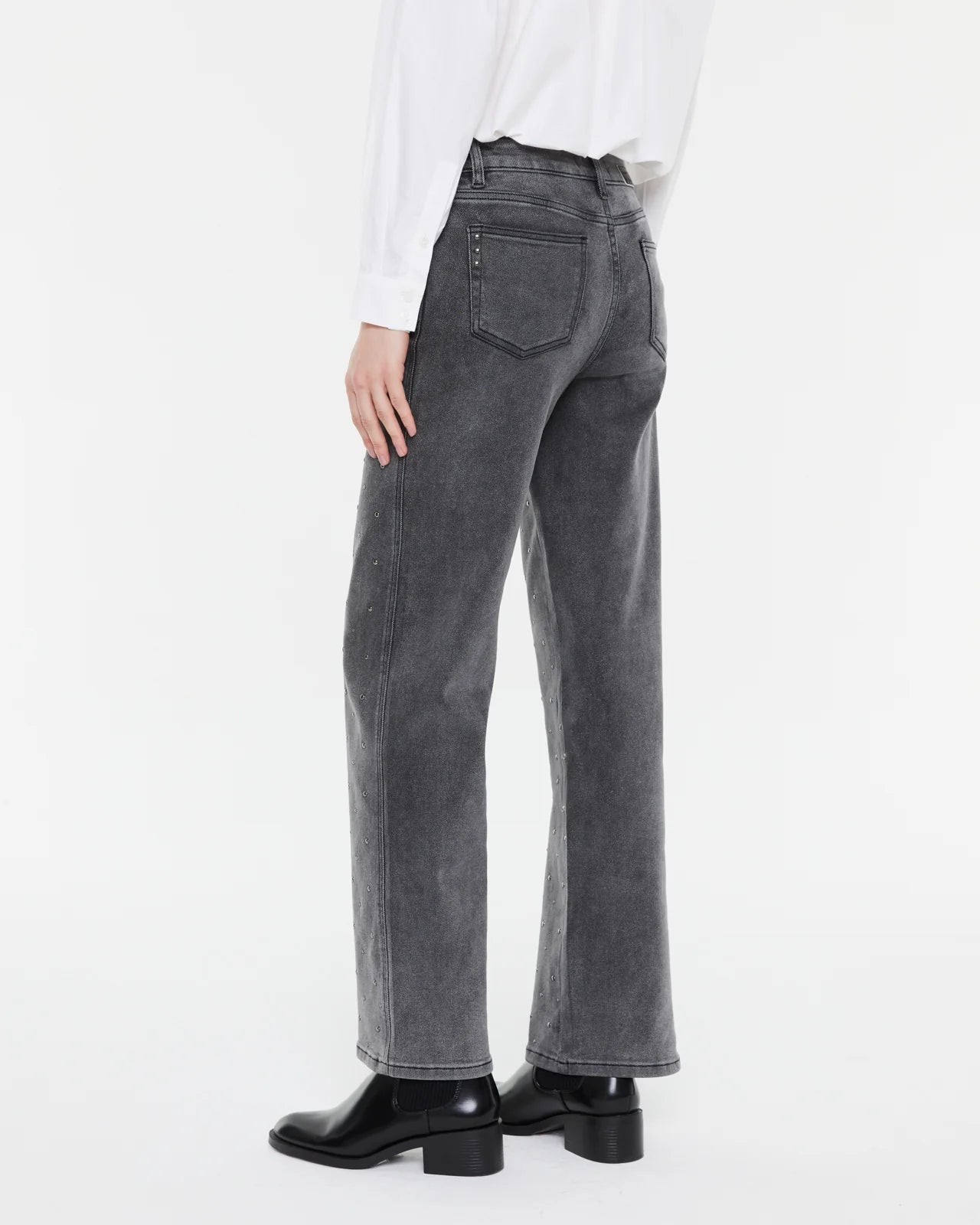 Andam, high-waisted wide-leg jeans with studs GREY 4210