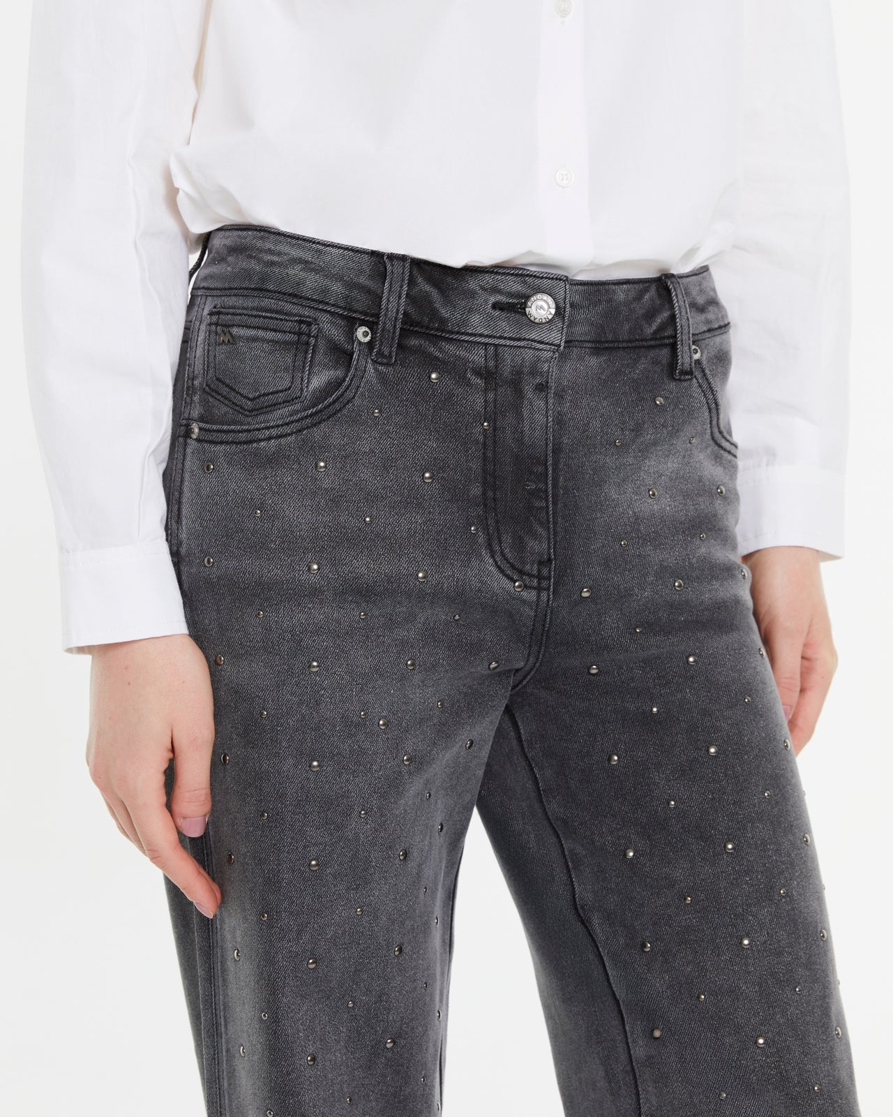 Andam, high-waisted wide-leg jeans with studs GREY 4210