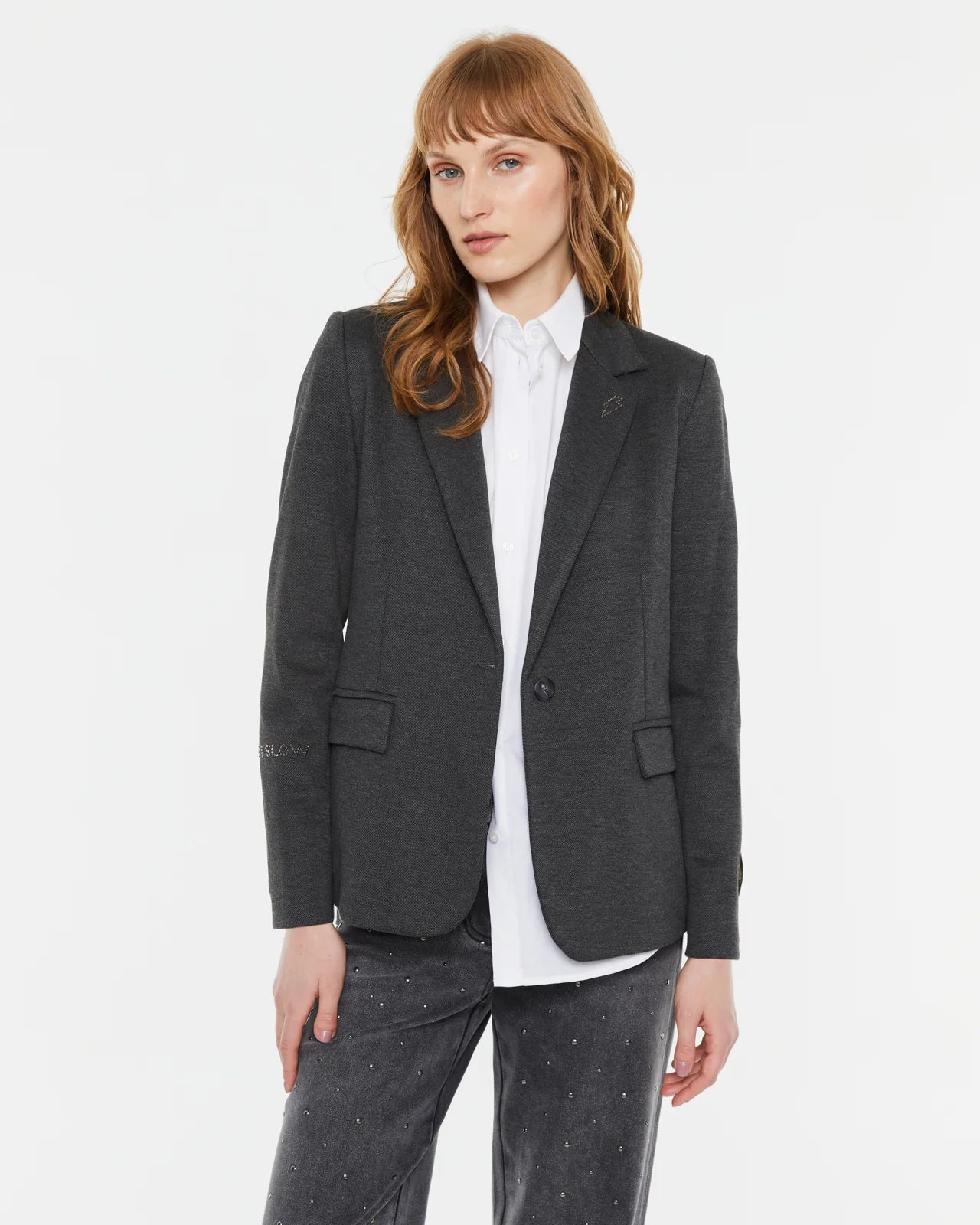 Andam,  blazer in lined plain knit GREY 5693
