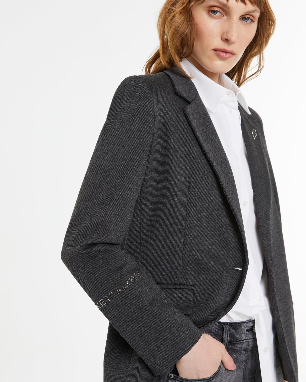 Andam,  blazer in lined plain knit GREY 5693