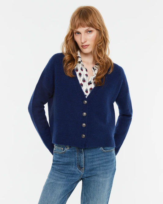 Andam,  plain knit cardigan with a V-neckline BLUE 6102