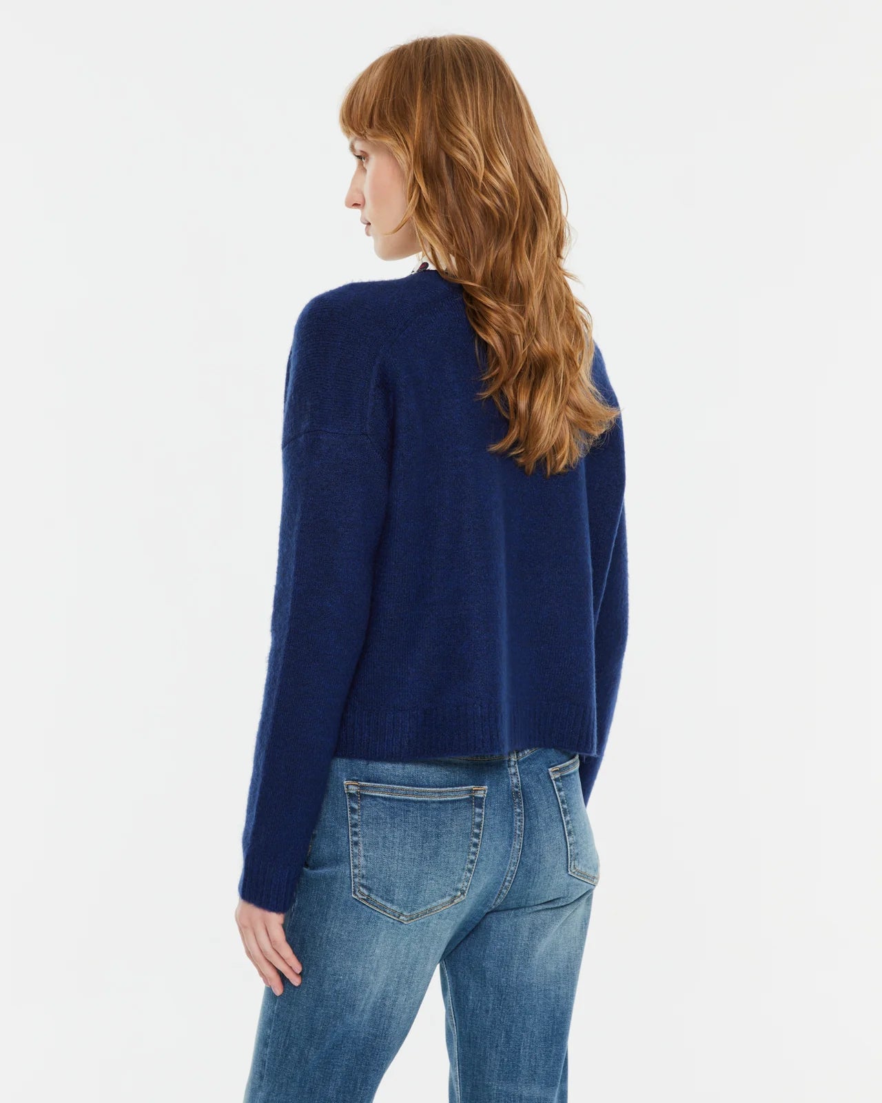 Andam,  plain knit cardigan with a V-neckline BLUE 6102